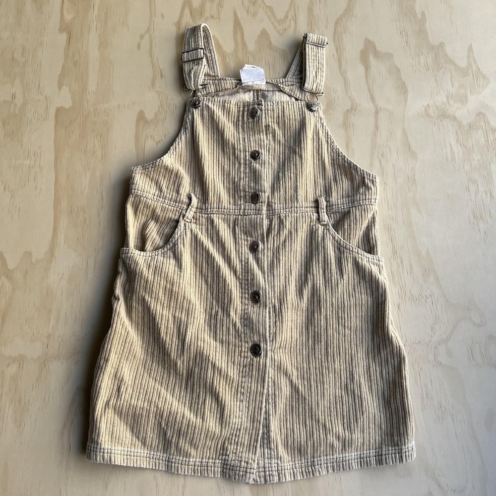 Vintage In DESIGN Overall Dress Girls 14 Beige Corduroy Button Front Pockets